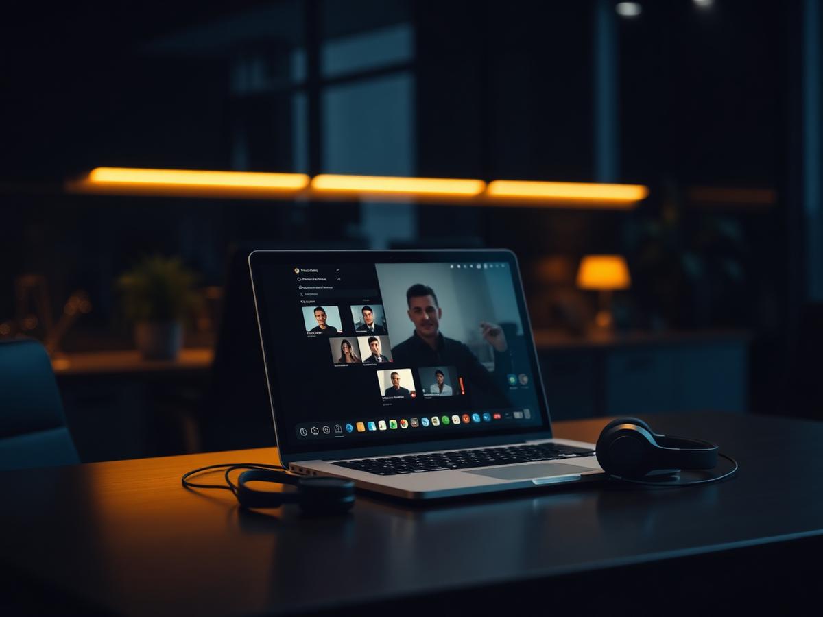 A laptop screen showing a Microsoft Teams video call.